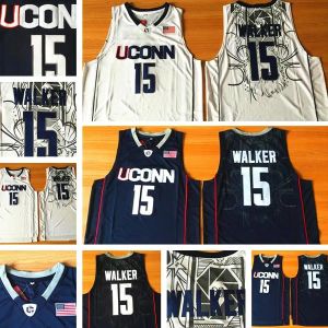 CUSTOM Uconn Huskies 15 Kemba Walker College Jersey University porte marine blanc hommes NCAA Basketball Ed maillots