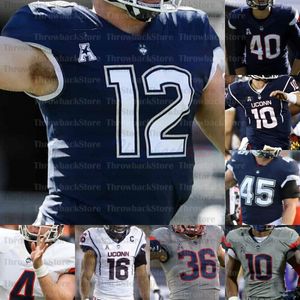 Maillots de football universitaires UConn Huskies personnalisés 11 Jack Zergiotis Steven Krajewski Kevin Mensah Cameron Ross Lwal Uguak David