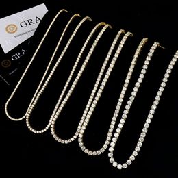 Aangepaste unisex Hiphop trendy sieraden Gold vergulde 925 Sterling Silver VVS Mossanite Moissanite Lab Diamant Tennis Chain Necklace