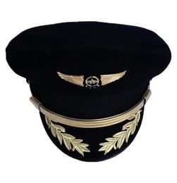 Captain de capot de pilotage haut de gamme personnalisé Captain Hat Uniforme Halloween Party Adulte Men Mens Military Black for Women Wide Brim7555135