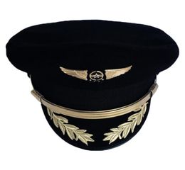 Aangepaste luxe pilotenpet luchtvaartmaatschappij kapitein hoed uniform Halloween feest volwassen mannen militaire hoeden zwart voor vrouwen brede rand5860613