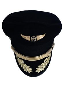 Captain de captaine Pilot haut de gamme personnalisé Captain Hat Uniforme Halloween Party Adulte Men Mentes Military Black for Women Wide Brim5557056