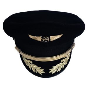 Captain de captaine Pilot haut de gamme personnalisé Captain Hat Uniforme Halloween Party Adult Hommes Chapeaux Militaires Black For Women Wide Brim 240q