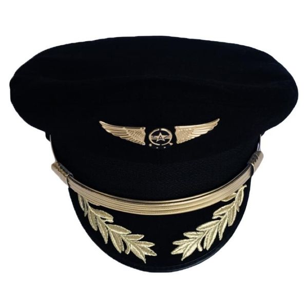 Gorra de piloto de lujo personalizada, sombrero de capitán de aerolínea, uniforme, fiesta de Halloween, hombres adultos, sombreros militares, negro para mujeres, ala ancha 326I