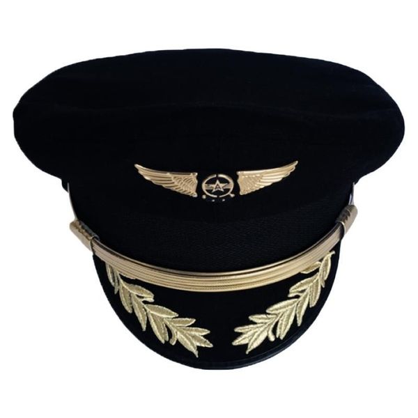 Gorra de piloto de lujo personalizada, sombrero de capitán de aerolínea, uniforme, fiesta de Halloween, hombres adultos, sombreros militares negros para mujeres, ala ancha 324n