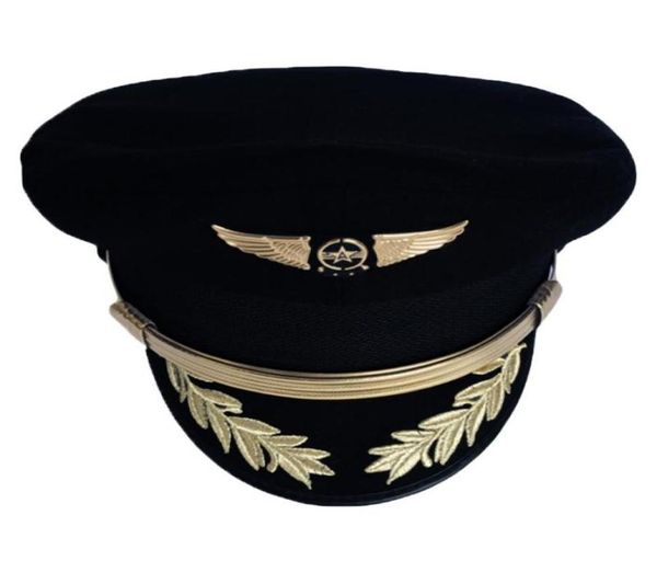 Captain de captaine Pilot haut de gamme personnalisé Captain Hat Uniforme Halloween Party Adult Hommes Chapeaux Militaires Black for Women Wide Brim8252084