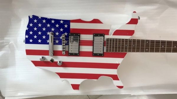 Guitarra eléctrica con cuerpo en forma de bandera de mapa de EE. UU. personalizada