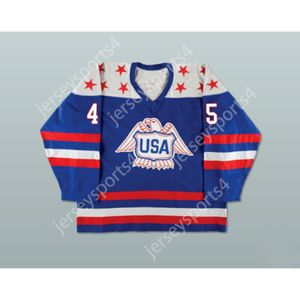 Custom USA EAGLE DONALD TRUMP 45 BLEU HOCKEY JERSEY NOUVEAU Top Cousu S-M-L-XL-XXL-3XL-4XL-5XL-6XL