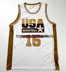 Maillot de basket personnalisé USA Johnson # 15 cousu blanc taille S-4XL n'importe quel nom et numéro de maillots