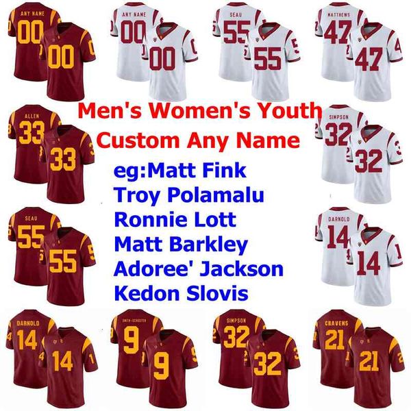 Custom USCﾠTrojans College Football Jerseys Kids Youth Marcus Allen Jersey Clay Matthews Matt Fink Troy Polamalu Ronnie Lott Red Stitched