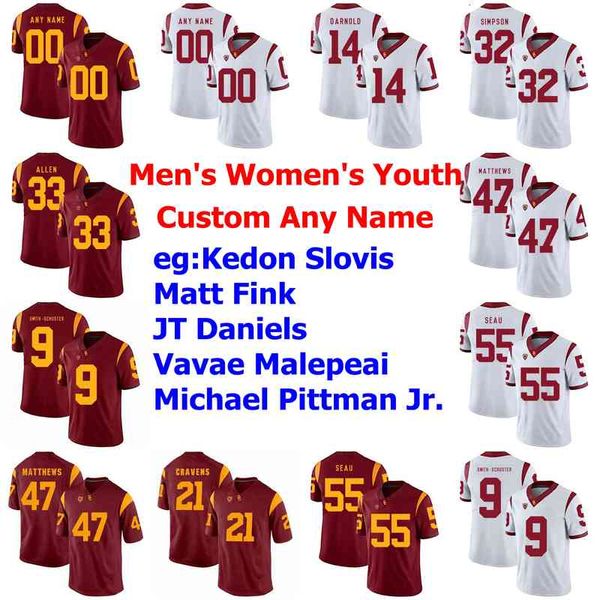 Camisetas personalizadas de USC Trojans para mujer Marcus Allen Jersey Clay Matthews Matt Barkley Ronnie Lott Troy Polamalu Camisetas de fútbol universitario cosidas
