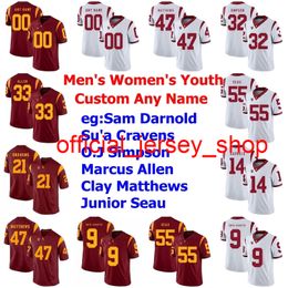 Maillots USCTrojans personnalisés Maillot Seau junior pour femmes Reggie Bush Matt Barkley Adoree 'Jackson Kedon Slovis College Maillots de football cousus