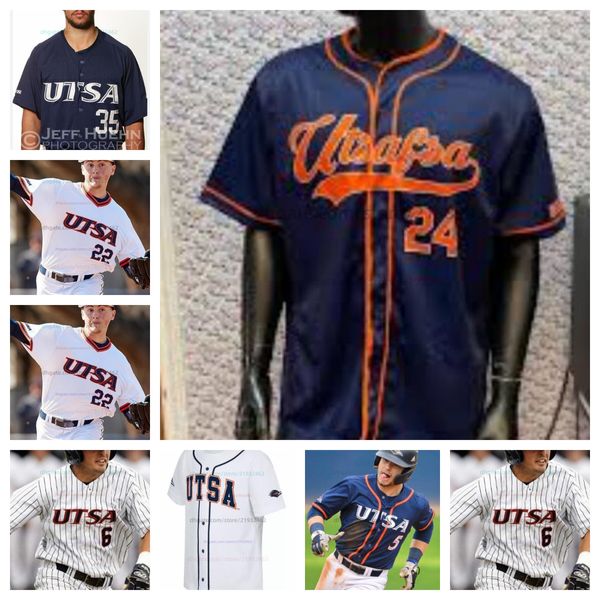 Camiseta de béisbol personalizada de los UTSA Roadrunners, todas cosidas, camisetas para hombre y mujer, 19 Garrett Brooks 22 Drake Smith 23 Daniel Garza 24 Dalton Porter Simon Miller Josh Killeen