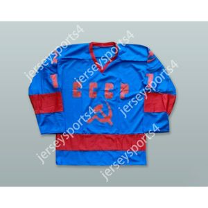 Custom Valeri Kharlamov 17 CCCP Blue Hockey Jersey Nouveau haut cousé S-M-L-XL-XXL-3XL-4XL-5XL-6XL