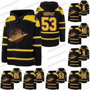 Personalizado Vancouver Canucks Vintage negro sudadera con capucha Bo Horvat Brock Boeser Elias Pettersson J. T. Miller Jacob Markstrom Thatcher Deo Jersey