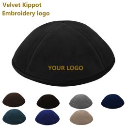 Caps juifs en velours personnalisés Kippot Kippahs noirs, Logo de broderie Kippahs, Yarmulkes avec pince à cheveux en métal 100pcs / lot