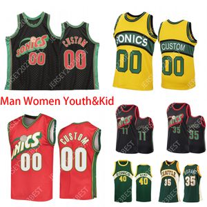 Custom Vintage 35 Kevin Durant 34 Ray Allen Seattles Basketbal Jerseys 40 Shawn Kemp 20 Gary Payton SuperSonic Reteo Jersey