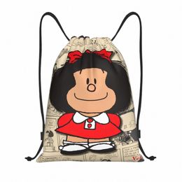 Personnalisé Vintage Mafalda Manga Cordon Sac Femmes Hommes Léger Quino Comic Carto Sport Gym Stockage Sac à dos v77t #