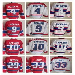 Custom Vintage Montreal Hockey Jerseys 10 Guy Lafleur 4 Jean Beliveau 9 Maurice Richard 29 Ken Dryden 33 Patrick Roy Retro CCM -uniformen