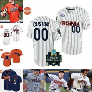 Aangepaste Virginia Cavaliers Jersey naam en nummer NCAA Baseball 2023 College World Series wit