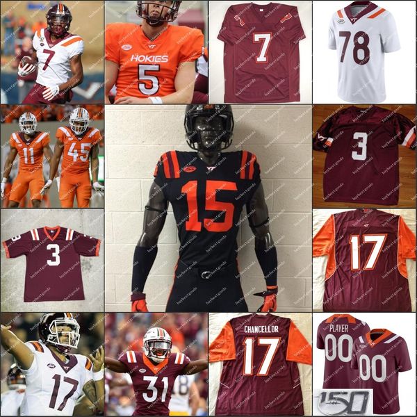 Maillot de football Virginia Tech Hokies personnalisé 3 Braxton Burmeister Grant Wells Raheem Blackshear Tayvion Robinson Tre Turner Alan Tisdale Michael Vick Freeman