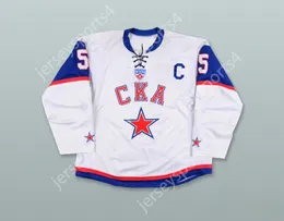 Custom Vitali Vishnevsky 5 Ska St.Petersburg White Tie Down Hockey Jersey Top gestikt S-M-L-XL-XXL-3XL-4XL-5XL-6XL