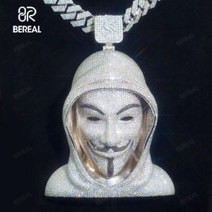 Personnalisé Vvs Moissanite 3d v pour Vendetta personnage de dessin animé visage pendentif glacé Style Hip Hop diamant 925 pendentif en argent pour hommes