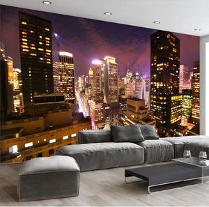 Mural De pared personalizado con vista nocturna De La ciudad De Hong Kong, murales De paisaje 3D, papel tapiz para decoración De sala De estar y dormitorio, papel De pared