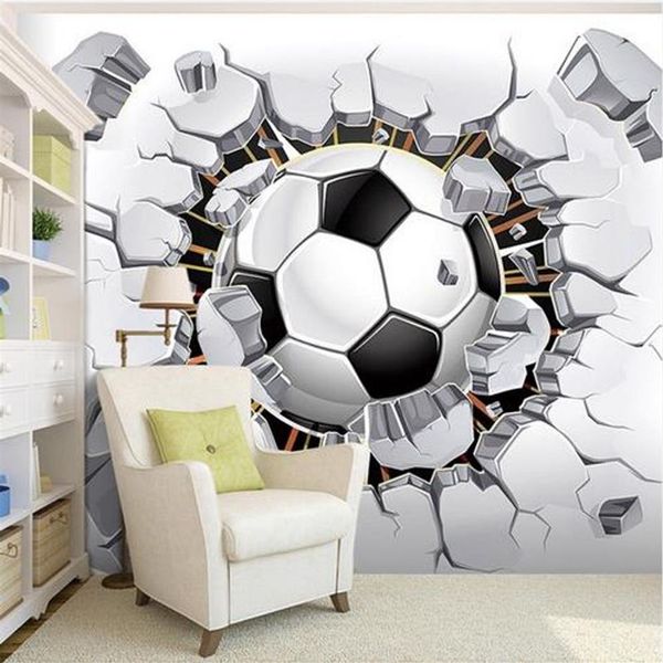 Papier peint Mural personnalisé 3D Football Sport Art créatif peinture murale salon chambre TV fond Po papier peint Football223E