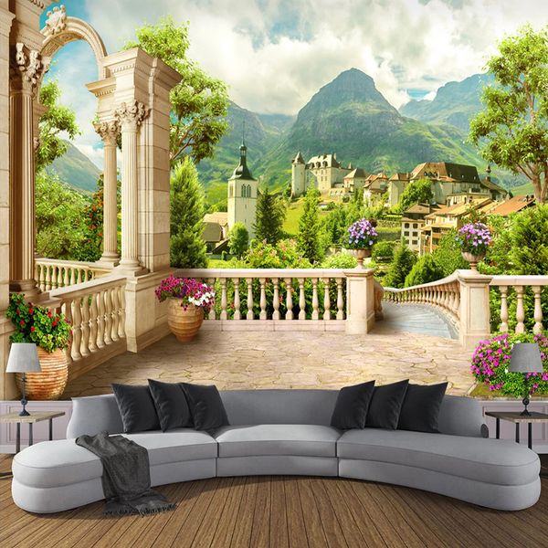 Papier mural personnalisé colonne romaine balcon balcon paysage photo papier peint pour murs 3D salon télévision fond maison décoration