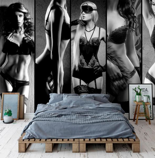 Papeles de pared personalizados Modern Body Art Po Wallpaper Black White Sexy Woman Wallpaper Love El Mural Mural Barmon Bar Papel 2537407