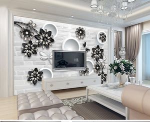 Papel pintado personalizado 3d blanco y negro clásico mariposa amor flor joyería sala de estar dormitorio Fondo decoración de pared papel tapiz