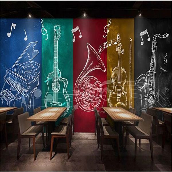 Papier peint personnalisé 3d européen, instruments de musique peints à la main, affiche musicale, personnalité bar café, graffiti créatif 240122