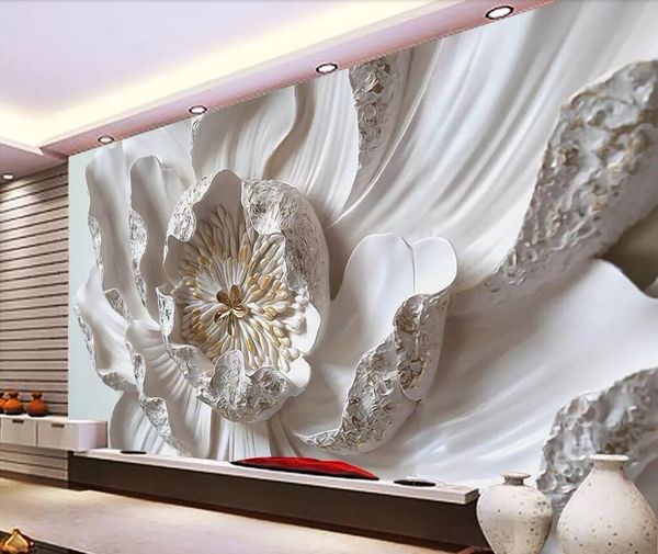 Fond d'écran personnalisé Feuille d'écran 3D Fond en relief 3D Floral Painting Décoratif Fleur Mural Papel de Pardure