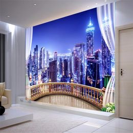 Aangepaste behang 3D Foto Muurschildering Papel de Parede HD City Night Woonkamer Achtergrond Muurdocumenten Home Decor Wallpapers