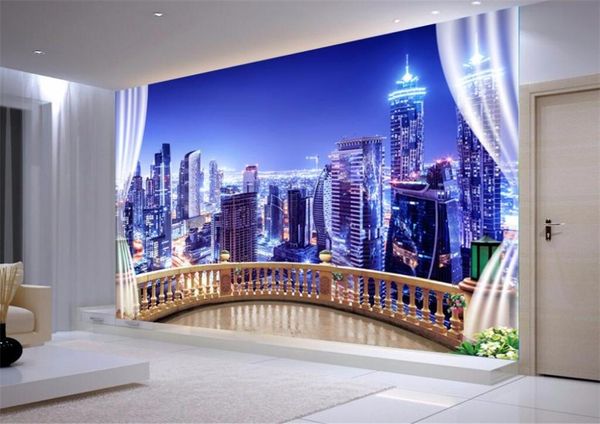 Papel tapiz personalizado 3d Po mural papel de pared HD ciudad noche sala de estar Fondo papeles tapiz decoración del hogar wallpapers6839256