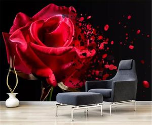 Papier peint personnalisé 3D romantique rouge Rose salon chambre fond décoration murale papier peint Mural