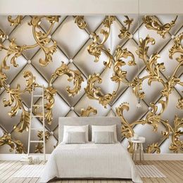 Custom Wallpaper 3D zacht pakket gouden patroon Europese stijl woonkamer tv -achtergrond Wall Papers Home Decor