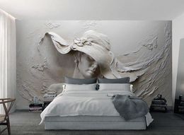 Papel tapiz personalizado 3D estereoscópico en relieve belleza gris pintura al óleo arte abstracto moderno Mural de pared sala de estar dormitorio papel tapiz 7203769