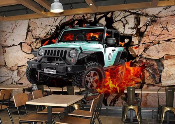 Papel tapiz personalizado 3D estereoscópico Jeep coche pared rota bar cafetería pintura arte abstracto moderno mural de pared sala de estar dormitorio 6250883