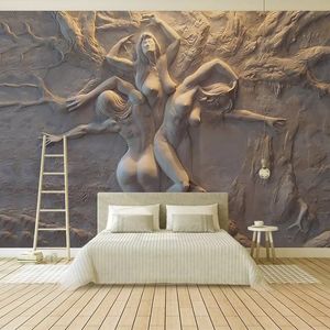 Papel pintado personalizado europeo 3D estereoscópico en relieve belleza abstracta arte corporal Fondo pintura de pared sala de estar dormitorio Mural