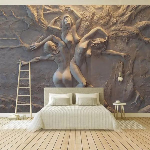 Papier peint personnalisé européen 3D stéréoscopique en relief abstrait beauté corps art fond peinture murale salon chambre murale188y