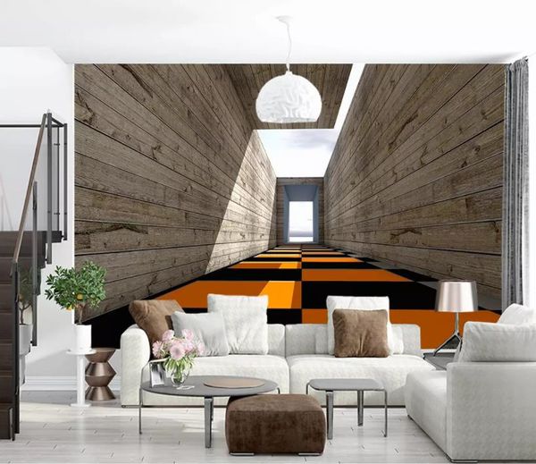 Papier peint personnalisé Architecture européenne planche de bois dorée fond mur salon chambre TV fond Mural 3D papier peint