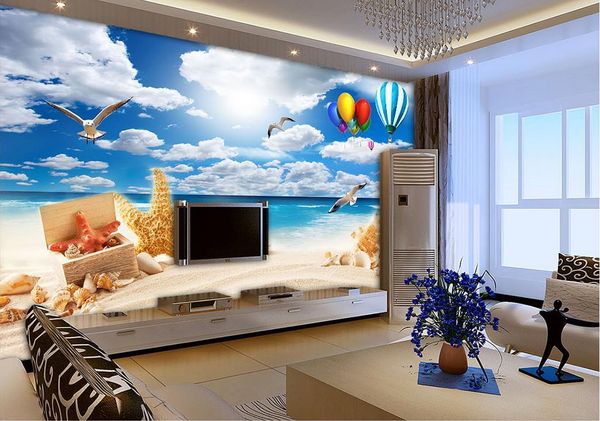 Papier peint sur mesure pour les murs 3 D Beach Starfish Cloud Fonds d'écran de la chambre à coucher Salon Salle de réunion