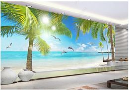 Aangepaste behang voor muren 3d foto wallpapers muurschilderingen moderne mooie zee strand dolfijn dolfijn boom woonkamer tv achtergrond muurpapieren home decor