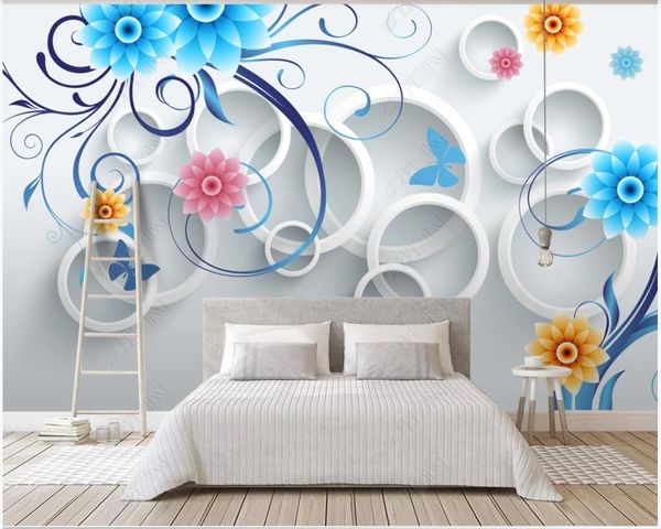 Fond d'écran personnalisé pour murs 3D Photo Fonds d'écran Murales Modern Minimaliste Cercle Bleu Classique Modèle de fond européen Décoration murale