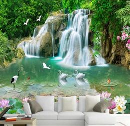 Custom Wallpaper Natural Mural HD Landschap Lotus Goldfish Waterfall Wallpaper woonkamer achtergrond 3D Wallpaper Mural231R8090499