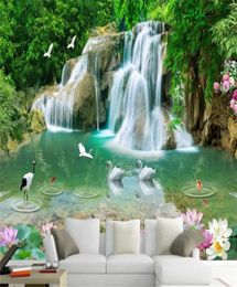 Papier peint personnalisé naturel Mural HD paysage Lotus poisson rouge cascade papier peint salon toile de fond 3d papier peint mural231r2581032