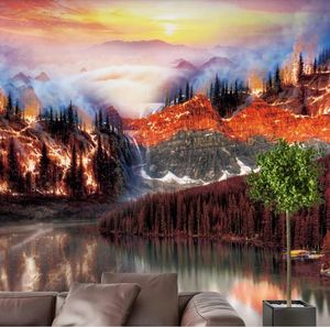 Aangepaste behang Waterdicht voor Woonkamer Slaapkamer Branden Forest TV Achtergrond Wall Design Wallpaper voor Muren 3D