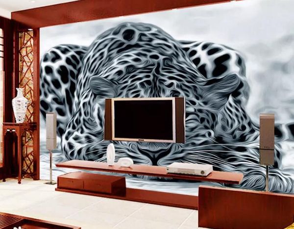 Papel pintado personalizadoHD leopardo agua potable reflejo tv Fondo pared sala de estar dormitorio niños habitación Fondo 3d papel tapiz murales